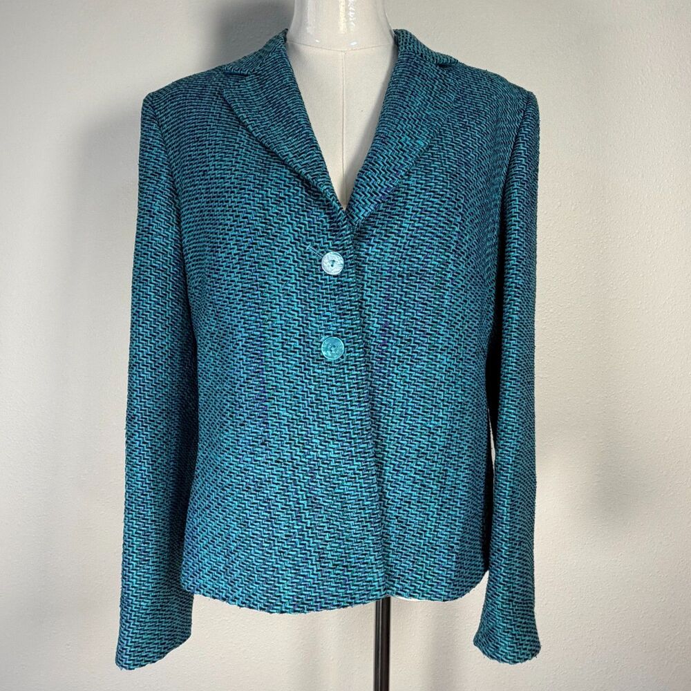 Austin Reed Blazer Women’s M Teal Black Textured Woven Retro 90s Vintage